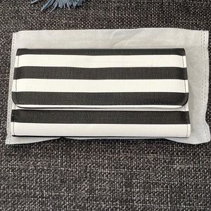 Black and white striped wallet.